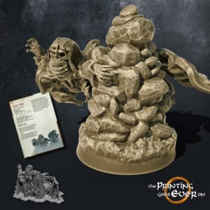 spectre ghost behind a rock cairn 3d printable tabletop miniature from the printing goes ever on patreon august 2020 pack