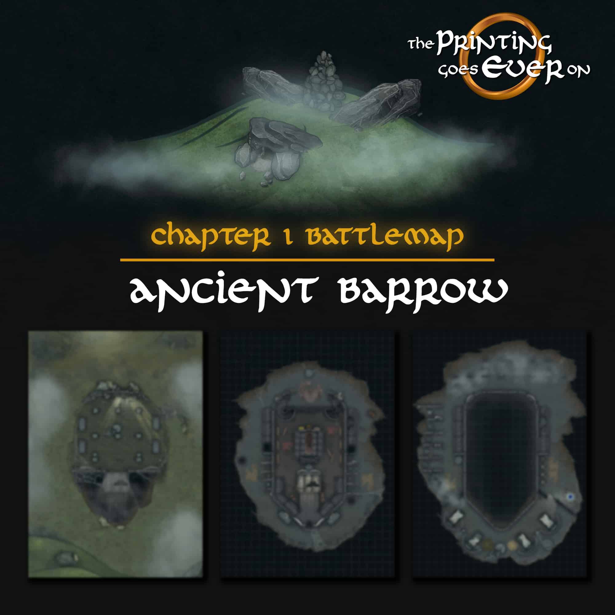 inkarnate tabletop battlemaps three level ancient barrow dungeon with one inch grid from the printing goes ever on patreon august 2020 pack