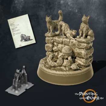 five cats sitting on wall the printing goes ever on september 2020 patreon pack miniature