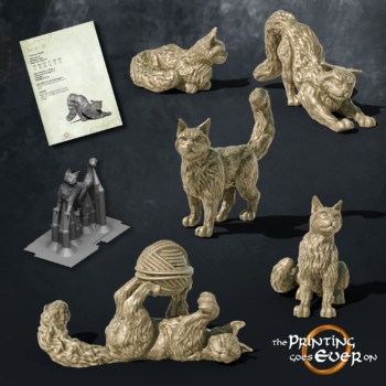 five cats playing with yarn walking stretching the printing goes ever on september 2020 patreon pack miniature