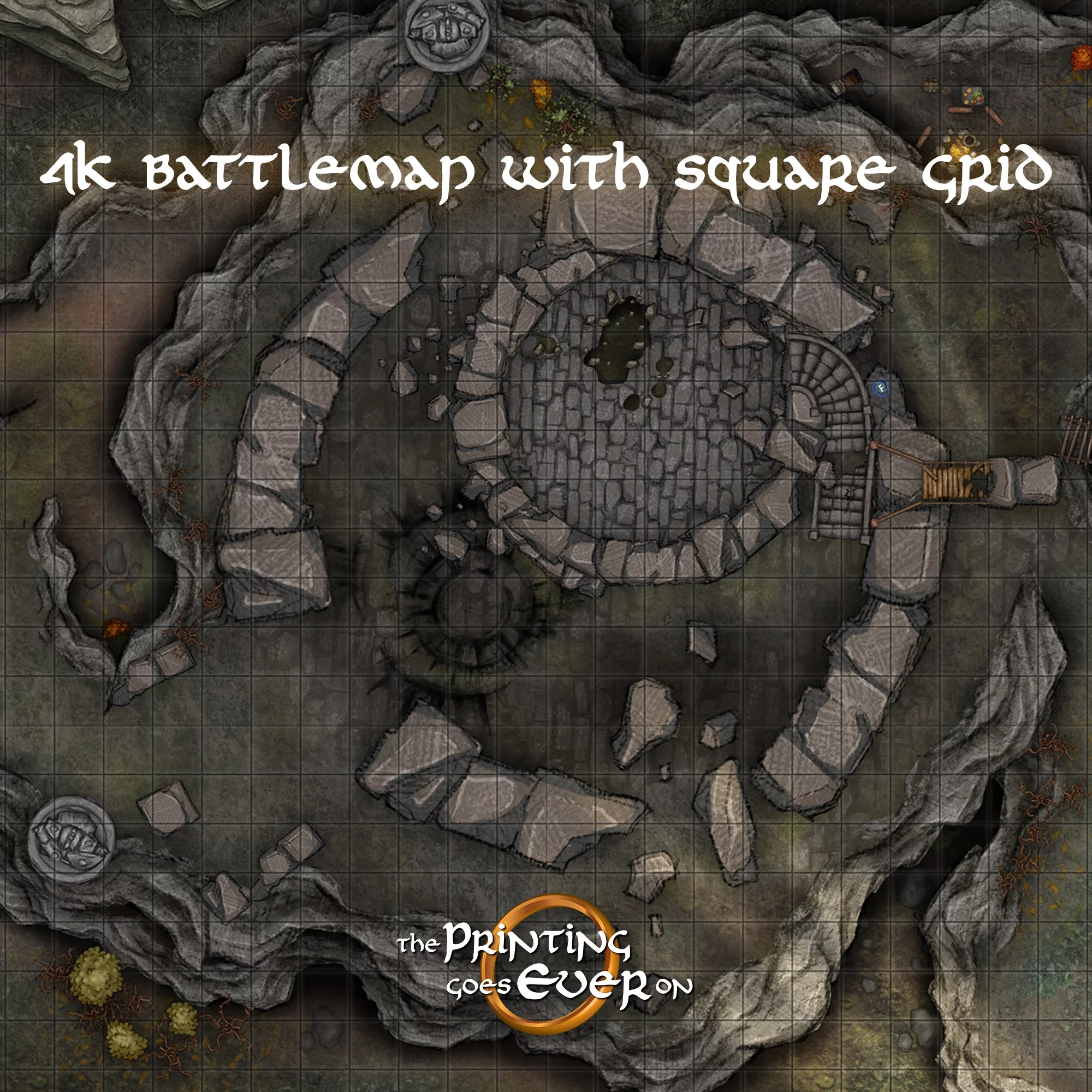 chapter 3 waylay at fehntop tactical dnd battlemap with a hill and ruined watchtower