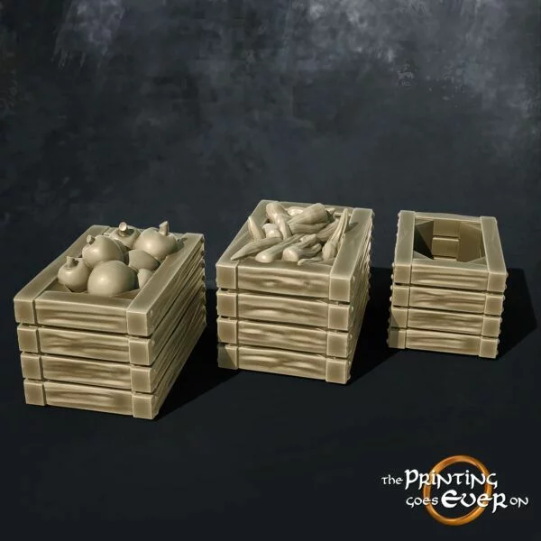 wooden crates with apples and carrots 3d printable tabletop miniatures