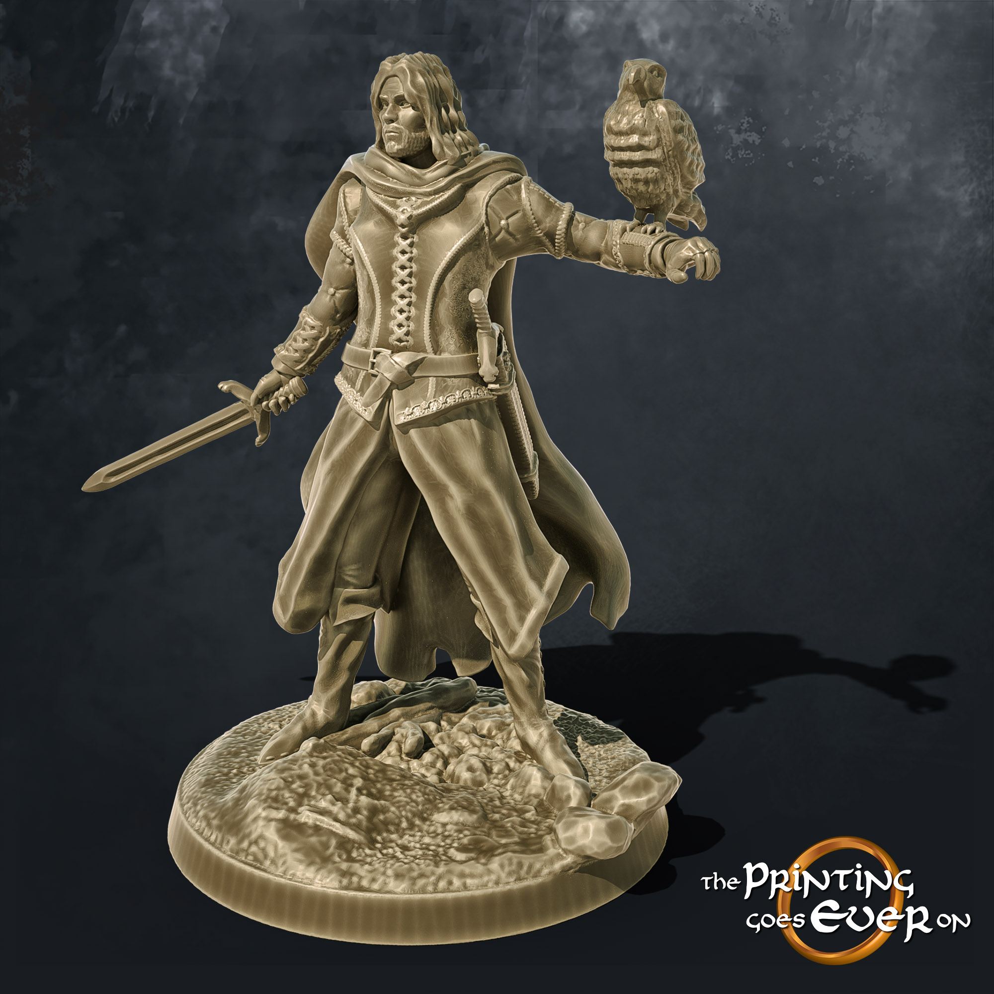 ranger with hawk familiar and sword 3d printable tabletop miniature