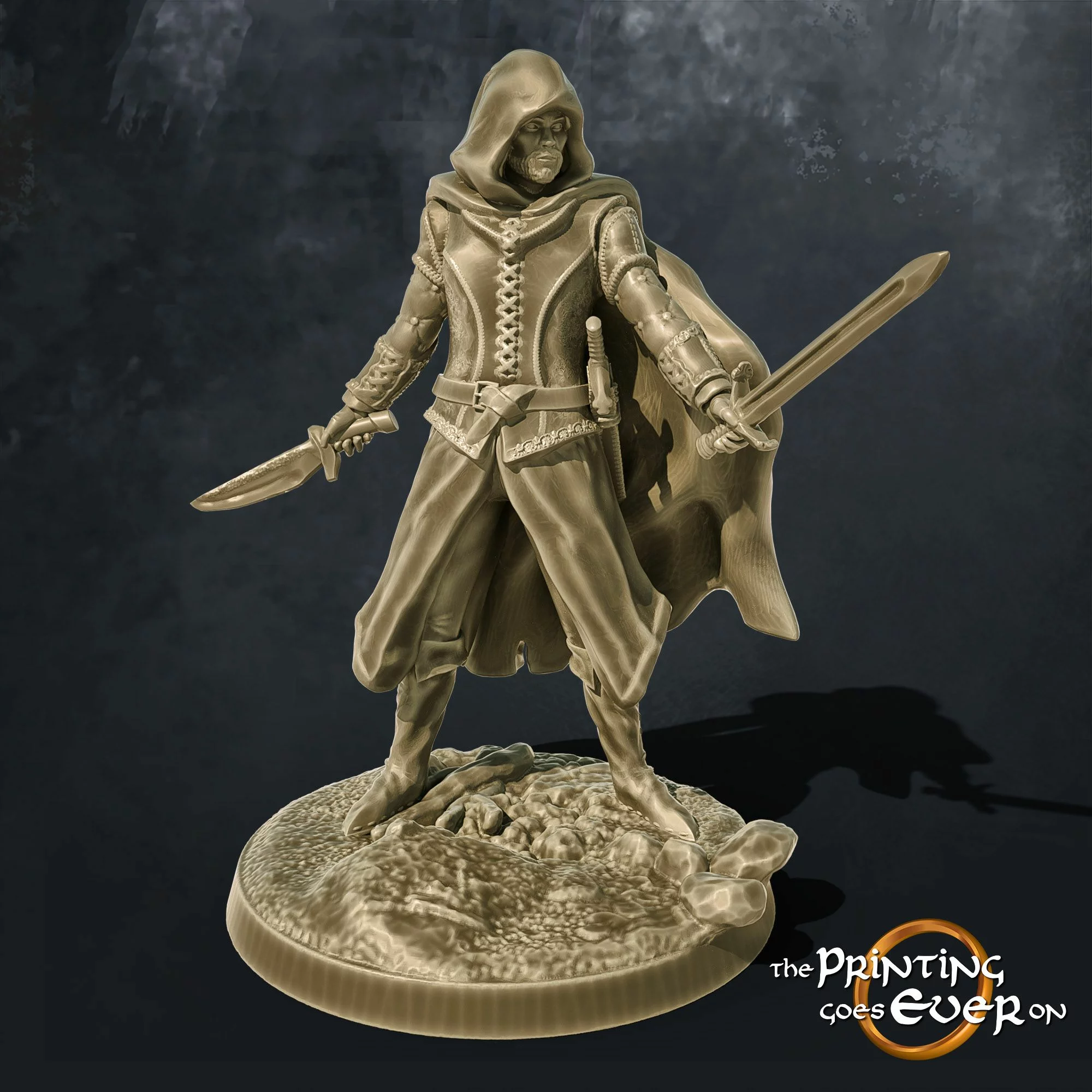 ranger in hood with sword and dagger 3d printable tabletop miniature