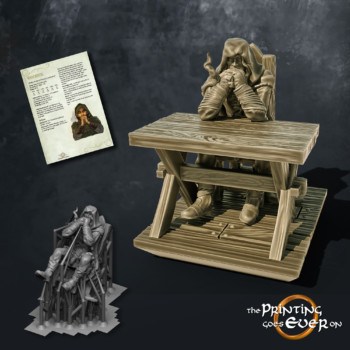 wanderer hooded ranger smoking pipe sitting behind table the printing goes ever on september 2020 patreon pack miniature